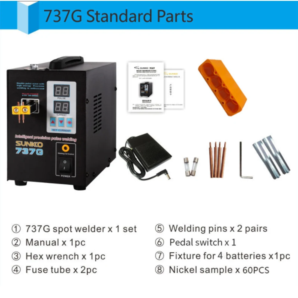 SUNKKO 2.8kw 737G Spot Welding Machine 110v/220v Pulse Lithium Battery Touch spot Welder Machine Can Welding 0.15mm Nickel Sheet 3