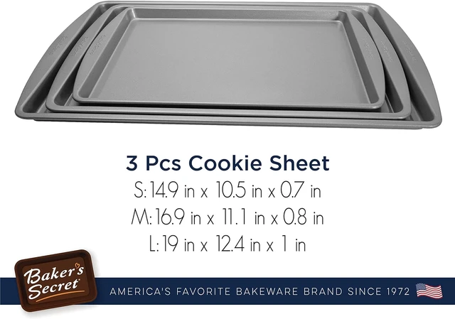 Set of 3 Nonstick Cookie Sheets for Baking, Bakeware Pans with