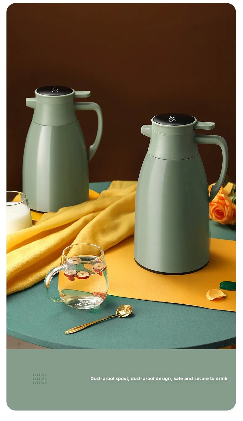 1/1.3/2L Thermos Glass Liner Vacuum Flasks Large Capacity Water Bottle Kitchen Thermal Kettle Household Digital Display Coffee