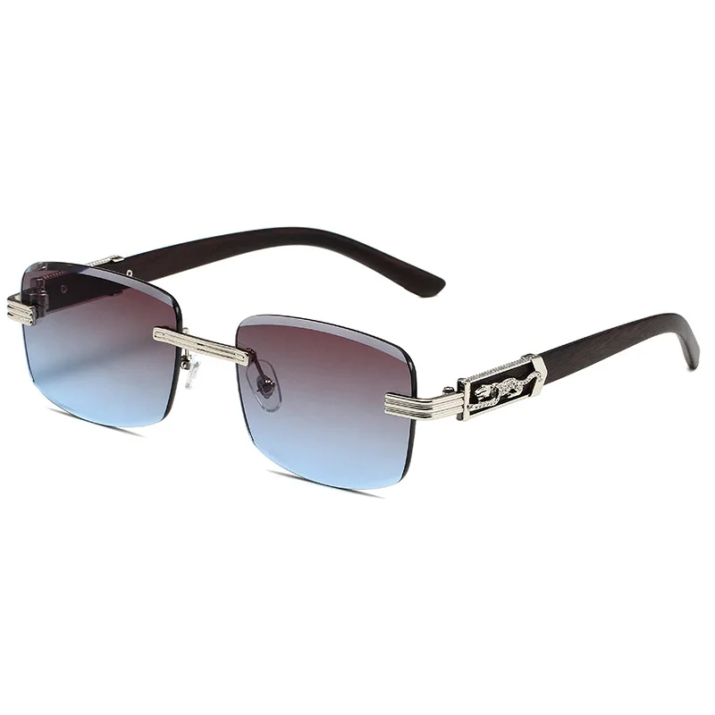 2023 New Wood Grain Foot Leopard Head Diamond Cut Edge Sunglasses Vintage Trend Street Shot Sunglasses SUANGLASSE_voghion.com