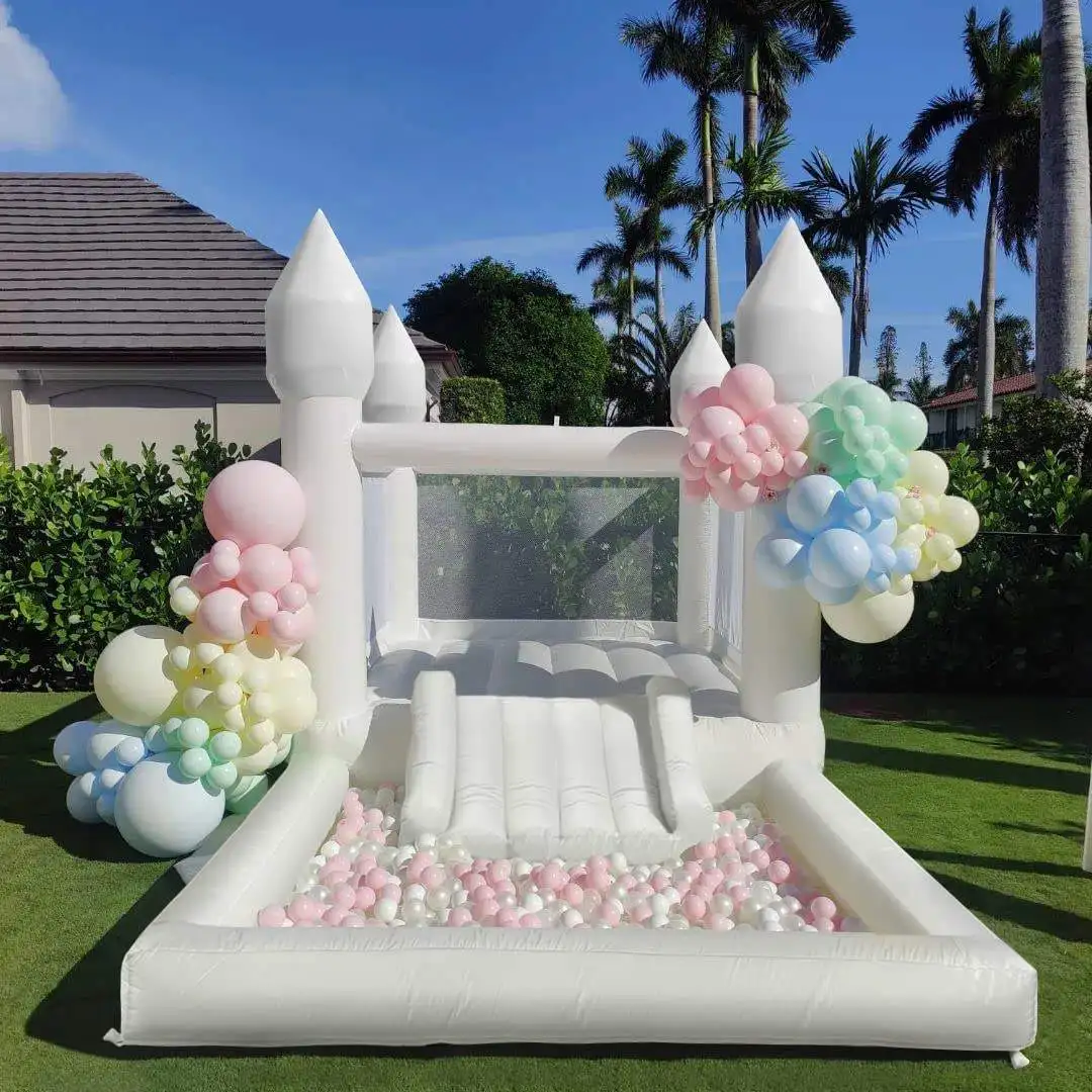 4M Birthday Wedding Party Inflatable White Bounce House With Ball Pit and Slide Bouncer House Commercial Jumping Castle for Kids