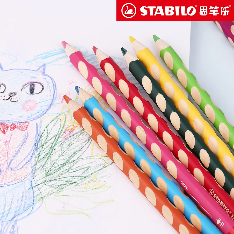 STABILO Easygraph Lot De 6 Crayons Ergonomiques Triangulaires Pour Droitier - Vert Rose Violet Pastel HB