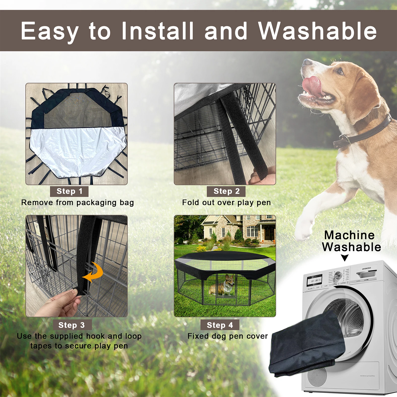 24 Inch Pet Playpen Cover 8 Panels Octagonal Pet Fence Mesh Cover Dog Playpen Sun Protection Shade Cover Waterproof Dog Playpen