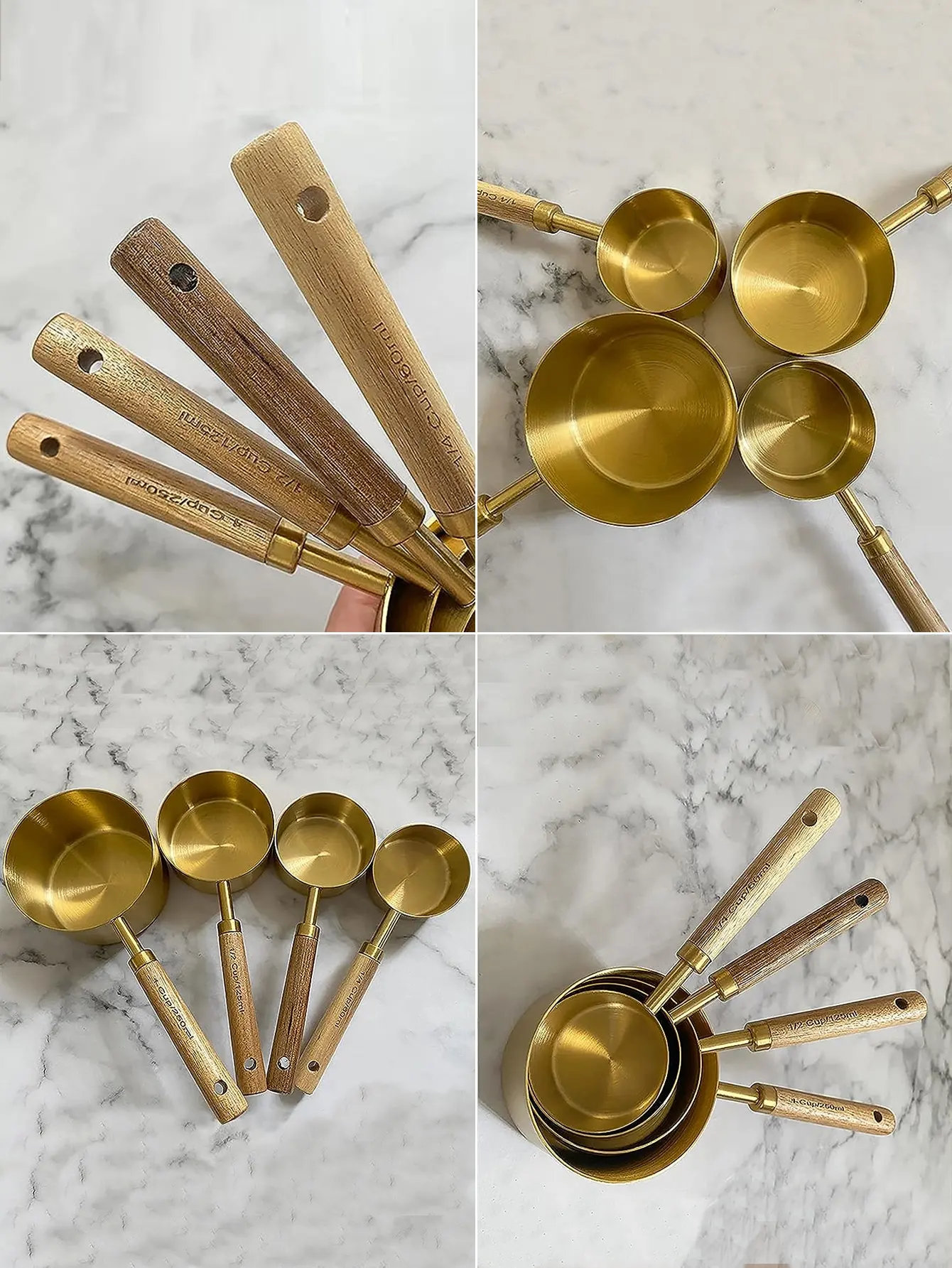 Measuring Cups and Spoons Set of 8, Wood Handle with Metric and US