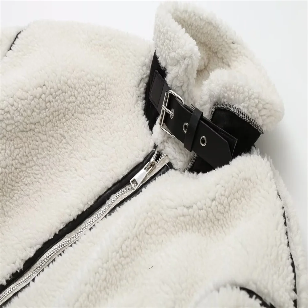 PB&ZA 2023 Autumn New Women's Wear European and American Style Casual Fur One Piece Lamb Wool Contrast Color Plush Warm Jacket C 5