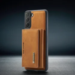 Premium Magnetic Detachable Leather Wallet Case with Card Holder for Samsung S24Plus (Brown)
