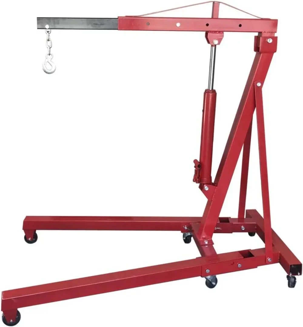 2 TON Folding Hydraulic Engine Crane Motor Hoist 4400lbs Lifting Capacity Shop Crane Lift Cherry Picker w/Telescopic Boom