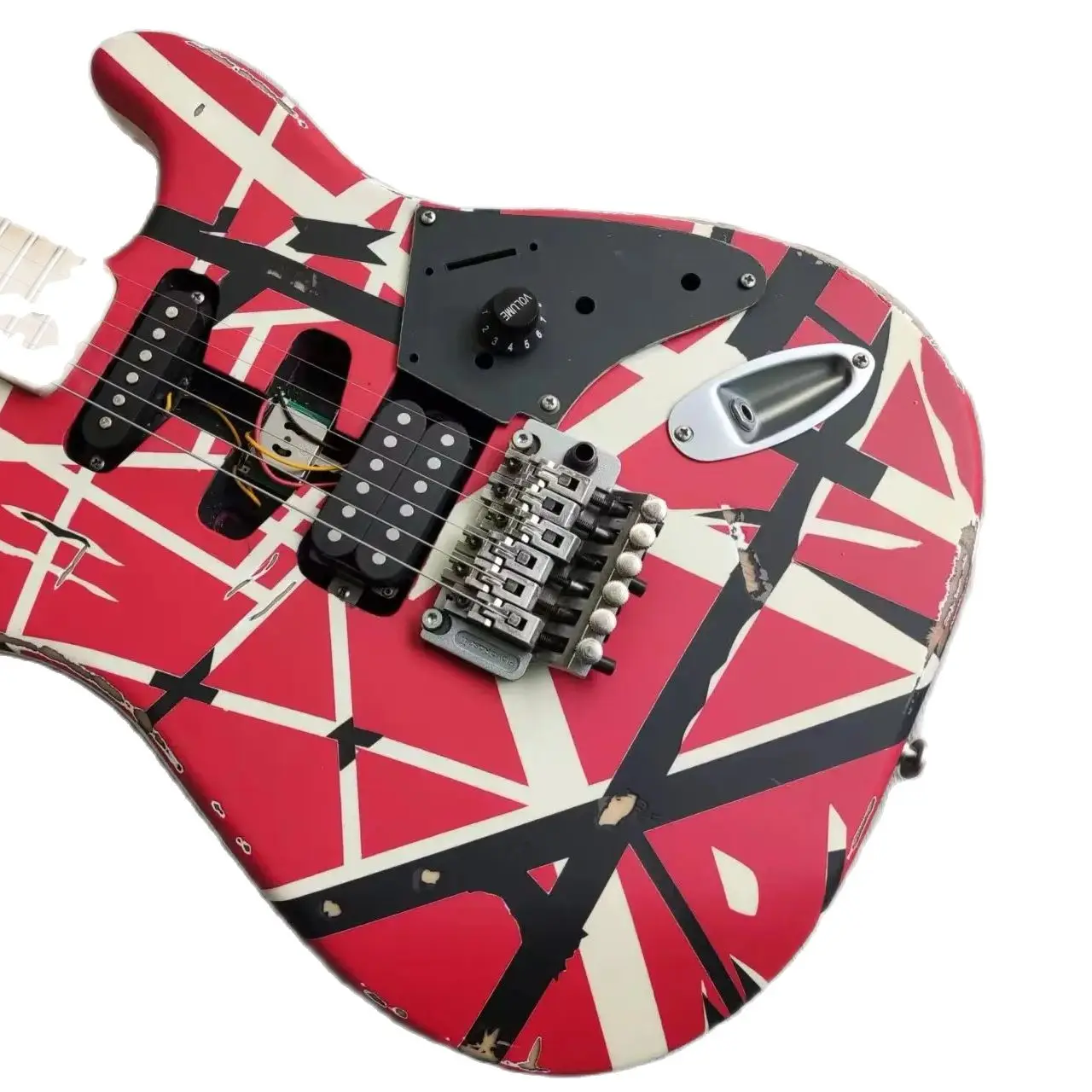 

Edward Eddie Van Halen Heavy Relic Red Franken 5150 Electric Guitar Black White Stripes Floyd Rose Tremolo Bridge Slanted Pickup