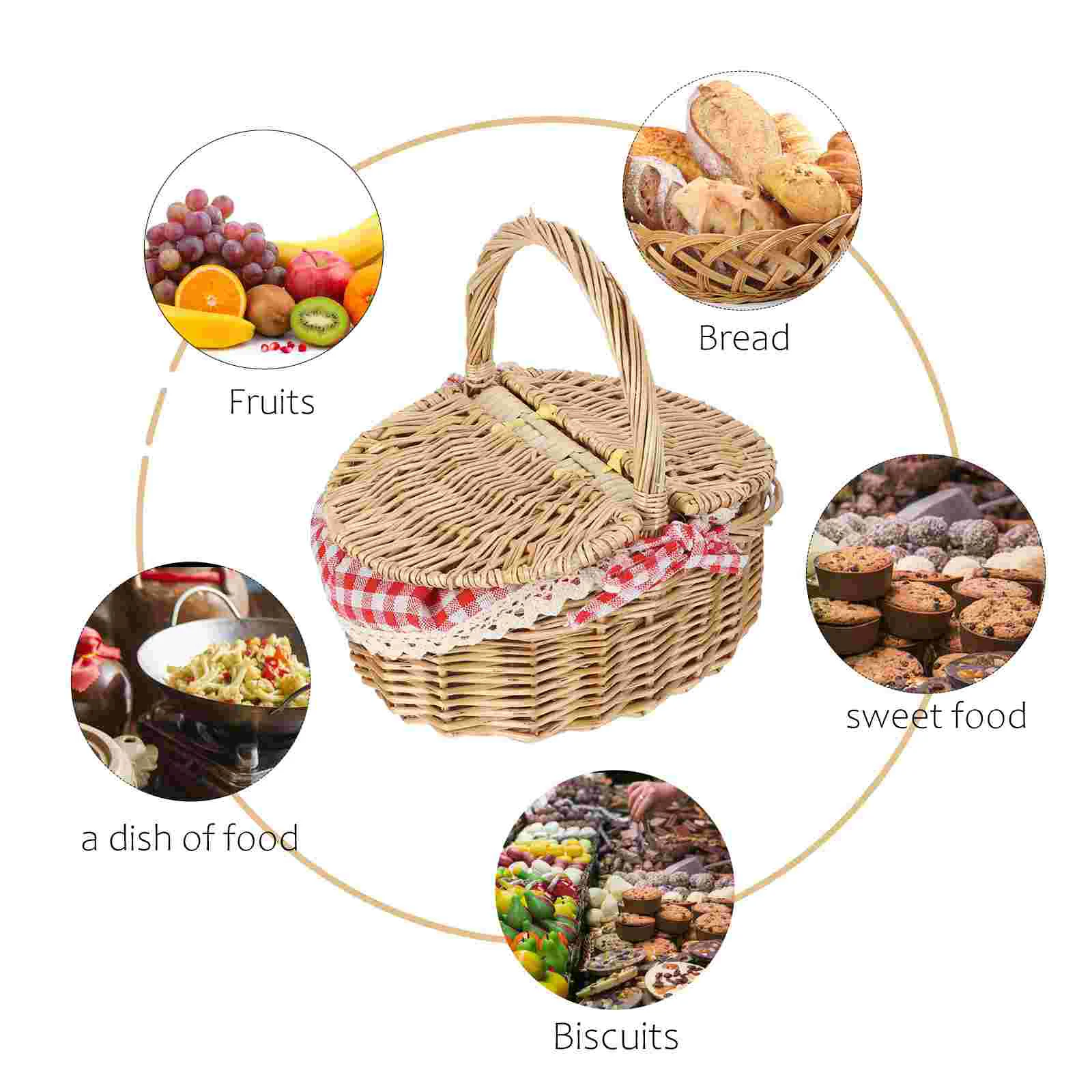 Handwoven Rattan Picnic Basket Storage Baskets Wicker Weaving Basket Bread Tray Fruit Basket Vegetable Basket Home Storage 5