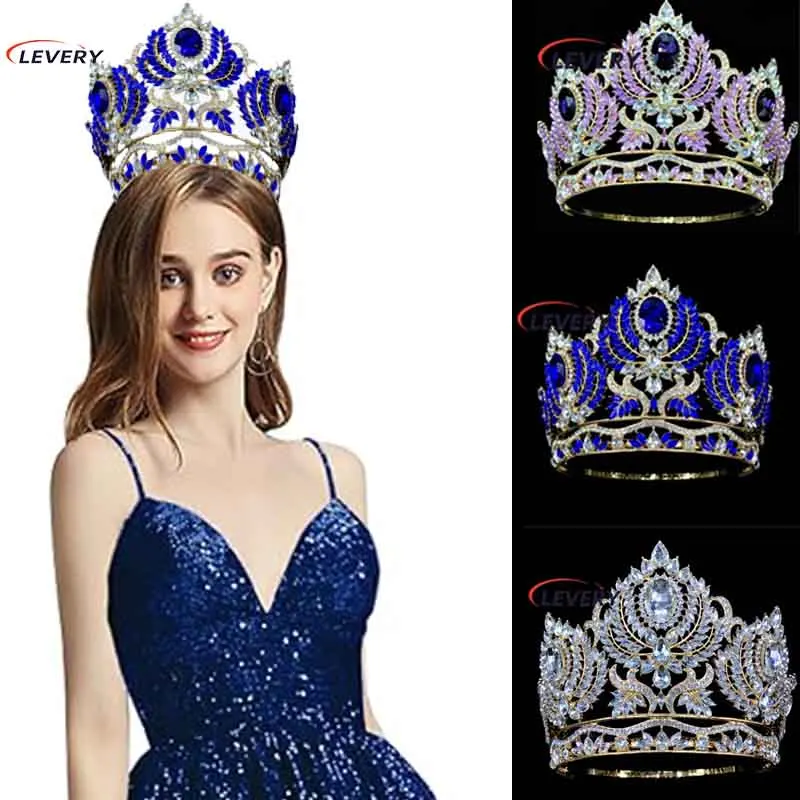 Levery 2024 New Bride Crown Big  Beauty Pageant Crown for Queens Baroque  Gold Plate Crown