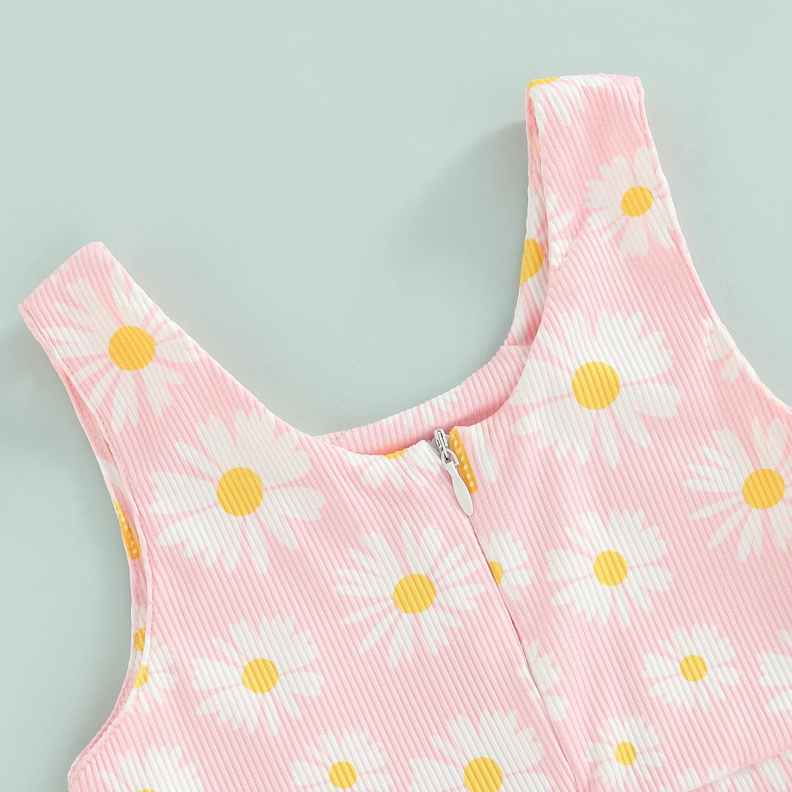 Infant Girl Sleeveless Romper with Flower Rainbow Pattern, Casual Style Loose Version Summer Clothing