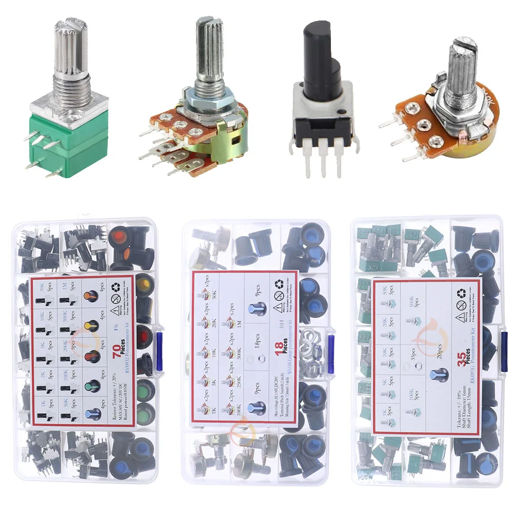 Wh148 Single Dual Potentiometer Mix Kit 3Pin 5Pin 6Pin Switch Audio Shaft Amplifier Sealing B1K 2K 5K10K 20K 50K 100K 250K 500K1 2pcs wh148 b 1k 2k 5k 10k 20k 50k 100k 500k 6pin shaft amplifier dual stereo potentiometer newsource