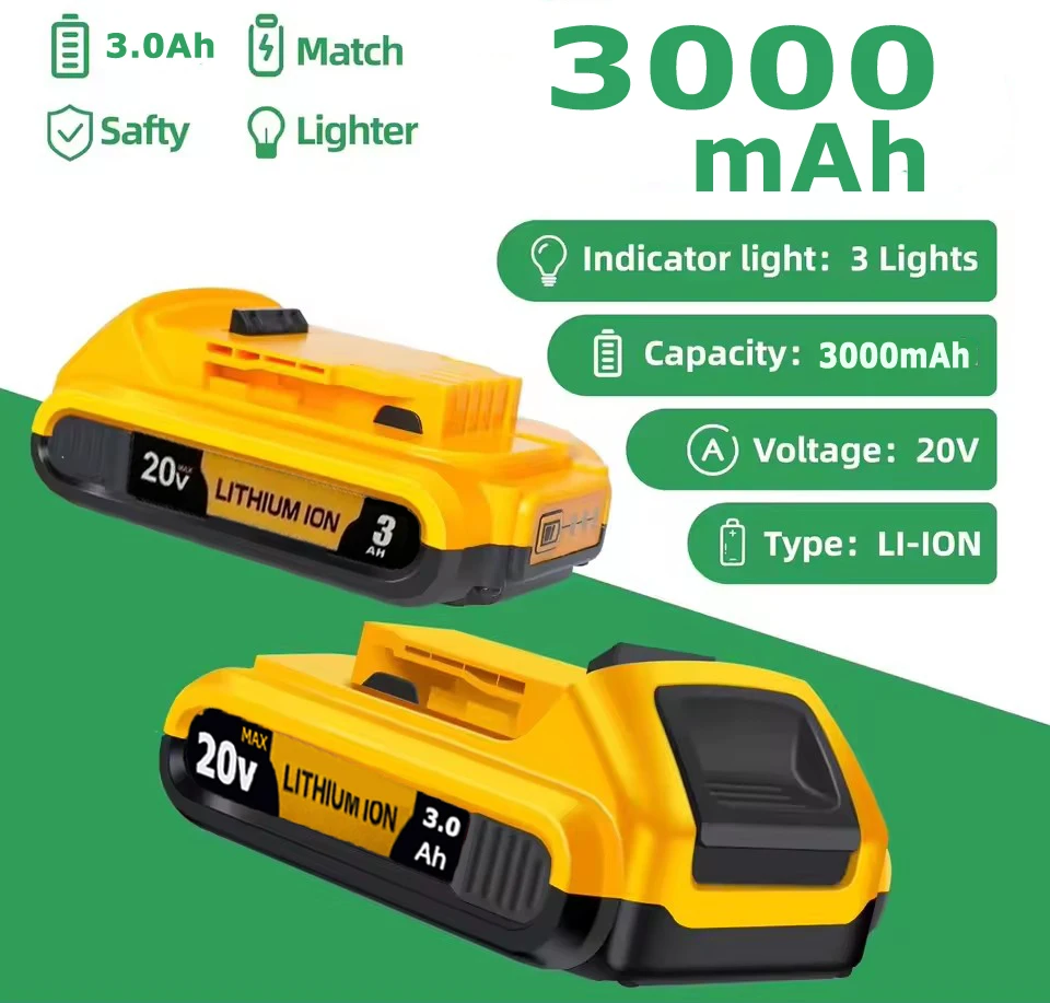20V 3000mAh DCB200 Li-ion Rechargeable Battery For Dewalt DCB203 DCB181 DCB182 DCB201 DCB201-2 DCB205-2 L50 powertool 2