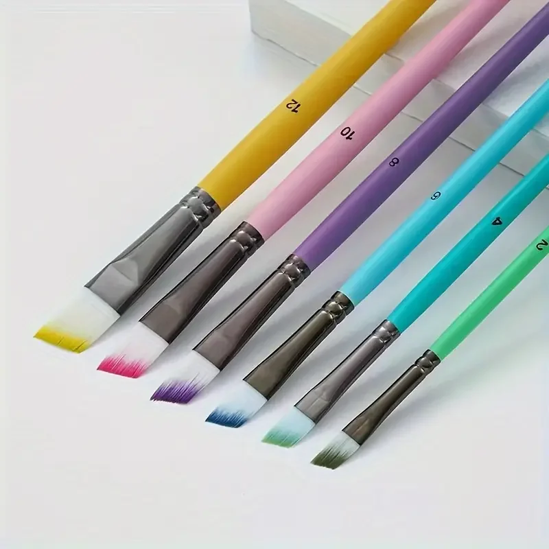 6pcs Professional Artist Paint Brushes Set - Fine Point, Wooden Handles, Nylon Round Pointed Flat Tips Multicolored Paint Brush 6