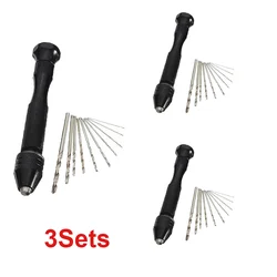 Compact Woodworking Hand Drill Set with 10 - Piece Black Twist Drill Bits ( Light Yellow)