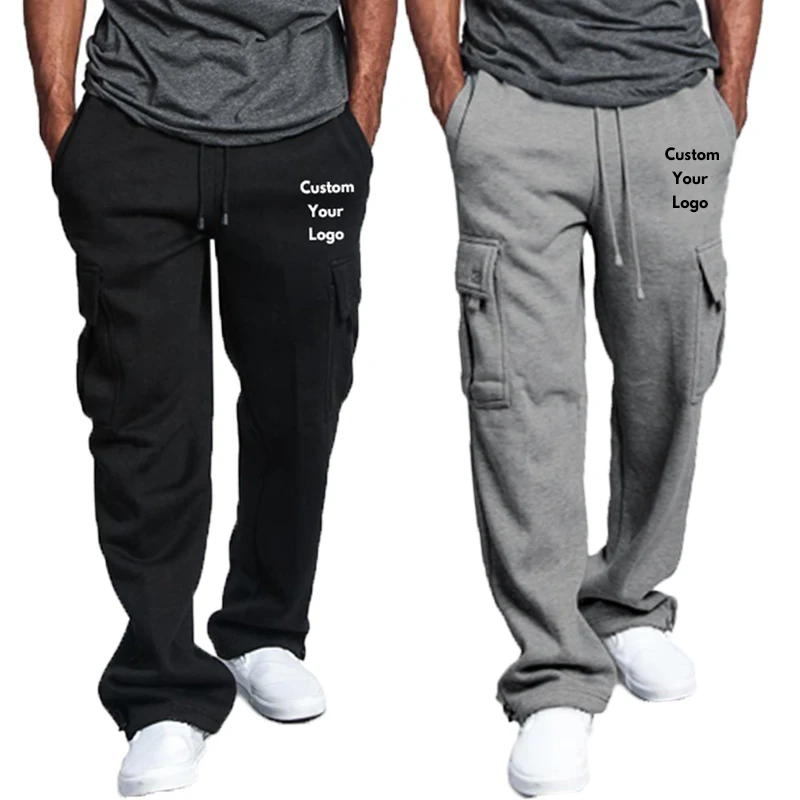 Customized Men Cargo Jogger Pants Autumn Hip Hop Street Wear Personalized Loose Trousers Multi Pocket Solid Color Long Pants