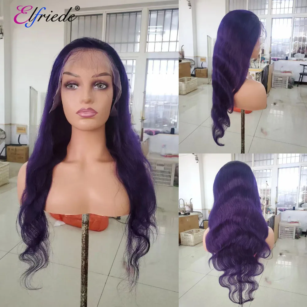 

Elfriede Dark Purple Body Wave Lace Front Wigs for Women Colored Wig 4x4 13X4 13X6 HD Lace Frontal Wig 100% Remy Human Hair Wigs