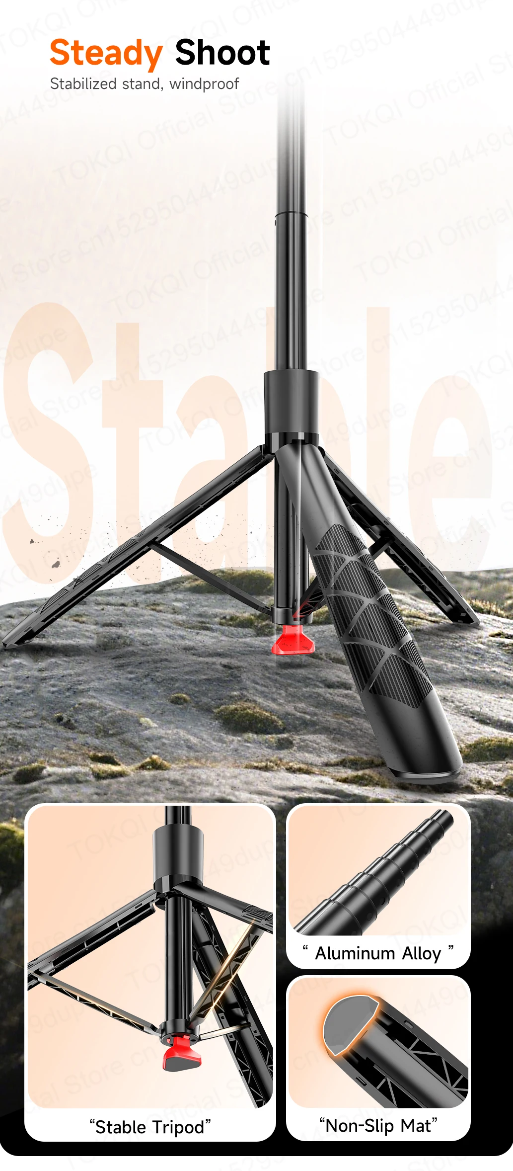 Tokqi L16-tt Selfie Stick Tripod With 360 Degree Rotation And Fill Light_voghion.com