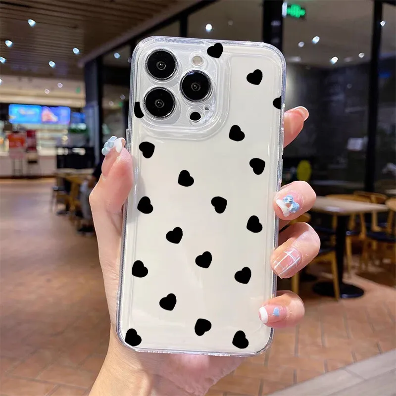 Clear Colorful Wave Point Love Heart TPU Phone Case Cover