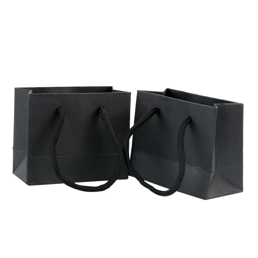 

5 Pcs Black Paper Handles Bags Party Wedding Festival Gifts Packing Shopping Black Small Tote Handbag