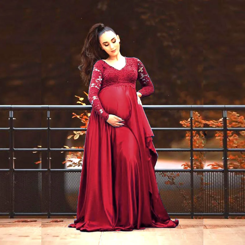 New Lace Chiffon Maternity Photography Props Long Dress Cute Pregnancy Dresses Elegence Pregnant Women Maxi Gown For Photo Shoot (7)