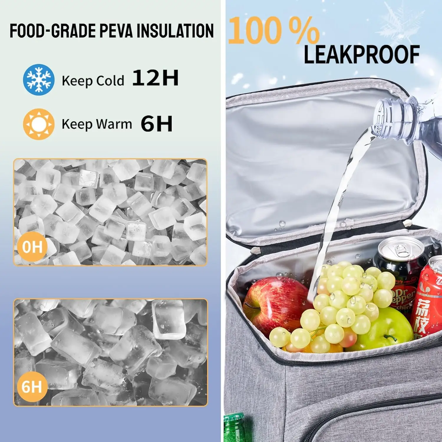 Cooler Backpack Large Insulated Leak Proof Lunch Backpack Portable Lightweight Cooler Bag for Travel Hiking Camping