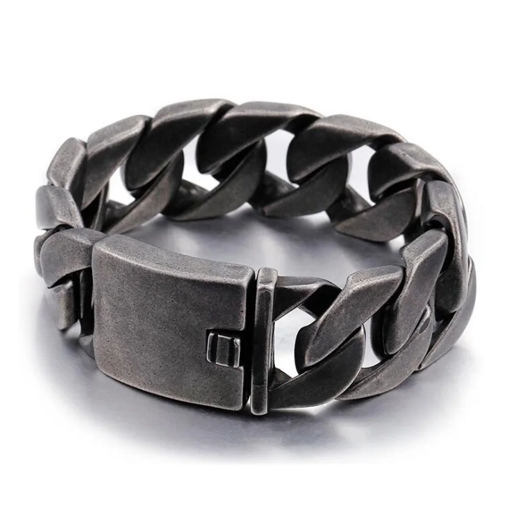 

24mm Heavy Punk Brush Black Curb Cuban Chain Bracelets Men Women Hiphop Chunky Retro Stainless Steel Bike Link Bangle Jewelry