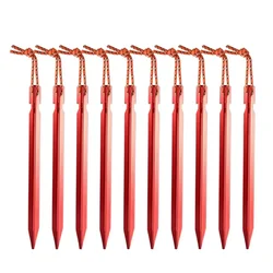 10-Pack Aluminum Alloy Heavy Duty Tent Stakes - Ultralight Camping & Outdoor Ground Pegs (Red)