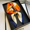 Elegant Women's Satin Square Scarf With Orange-Blue Altar Print Imitation Silk Scarf Breathable Windproof Fashion Accessory 4