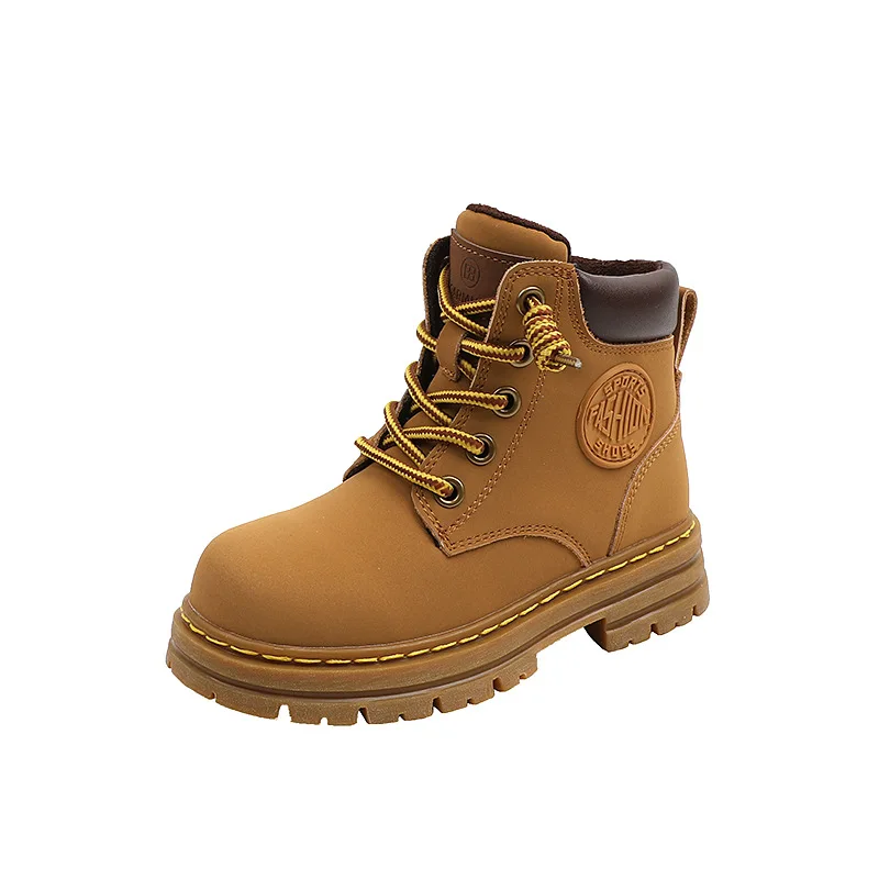 

Autumn Winter New Children Martin Boots Plush Warm Kids Snow Boot Genuine Leather School Shoes