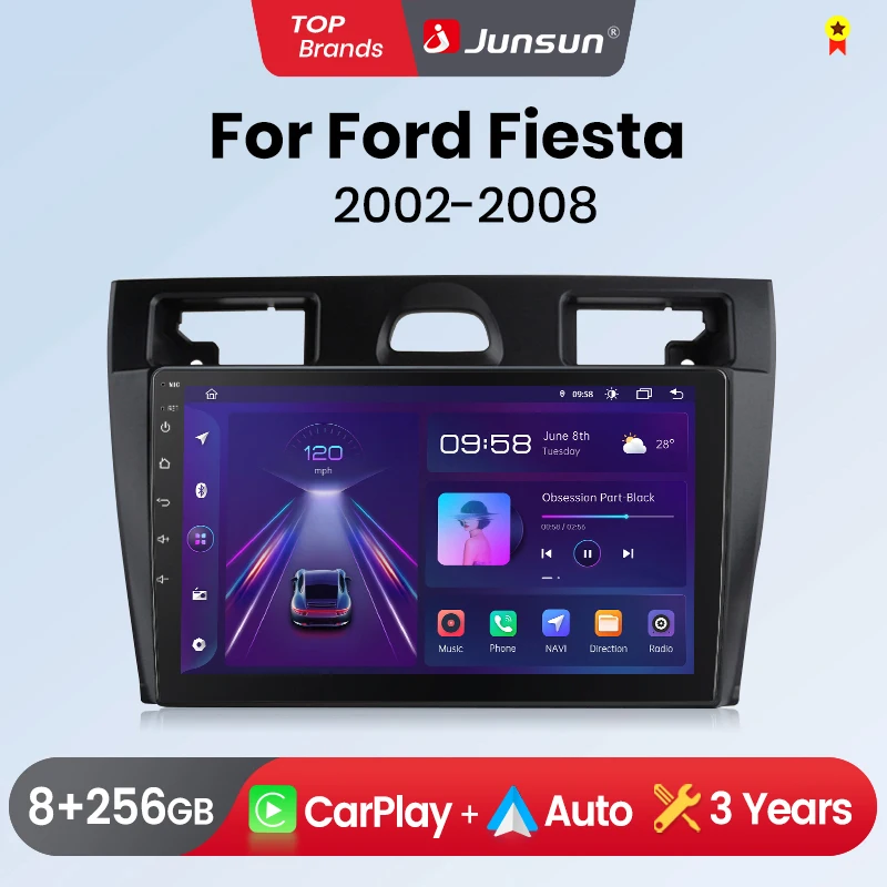 Junsun Drahtlose CarPlay Android Auto Radio Für Ford Fiesta Mk VI 5 Mk5 2002-2008 Auto Intelligente Systeme RDS BT 2 din autoradio