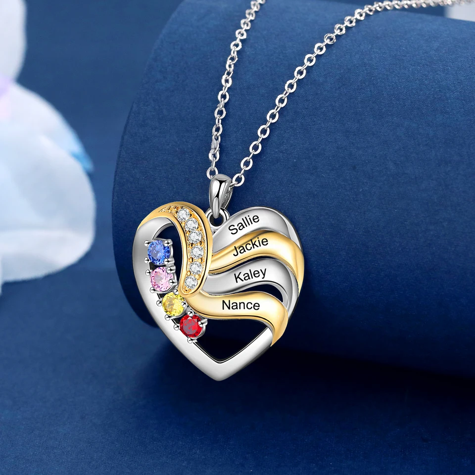 Personalized Heart Pendant Necklace with Birthstones