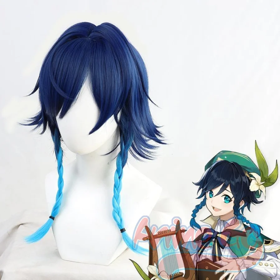 

Genshin Impact Venti Cosplay Wig Barbatos Blue Gradient Braid Hair Wigs C00074