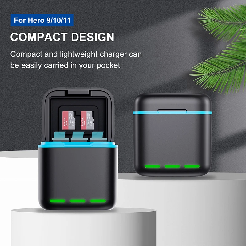 HONGDKA for GoPro Hero 11 10 9 action camera accessory 1800 mAh Battery 3 Ways Fast Charger Box TF Card Storage For Go Pro 11 Accessories