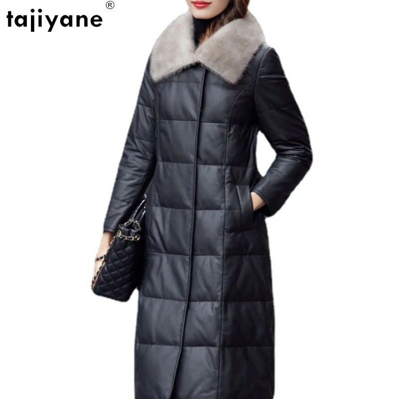 

Tajiyane Winter 100% Sheepskin Down Jacket Women Elegent Mid-length Mink Fur Collar Fur Coat Real Leather Jacket Mujer Chaqueta