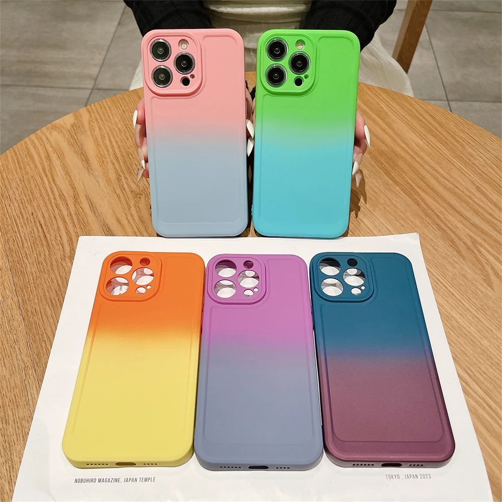 Gradient Color Phone Case For iPhone 11 12 13 14 Pro Max Mini XR XS X 7 8 Plus Shockproof Bumper Soft Silicone Cover_voghion.com