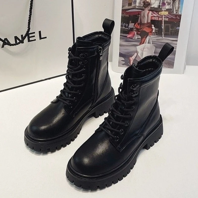Ankle Platform Chelsea Boots Women Winter 2024 Casual Sport Running Lace Up Snow Women Motorcycle Boots Plush Warm Brand Shoes