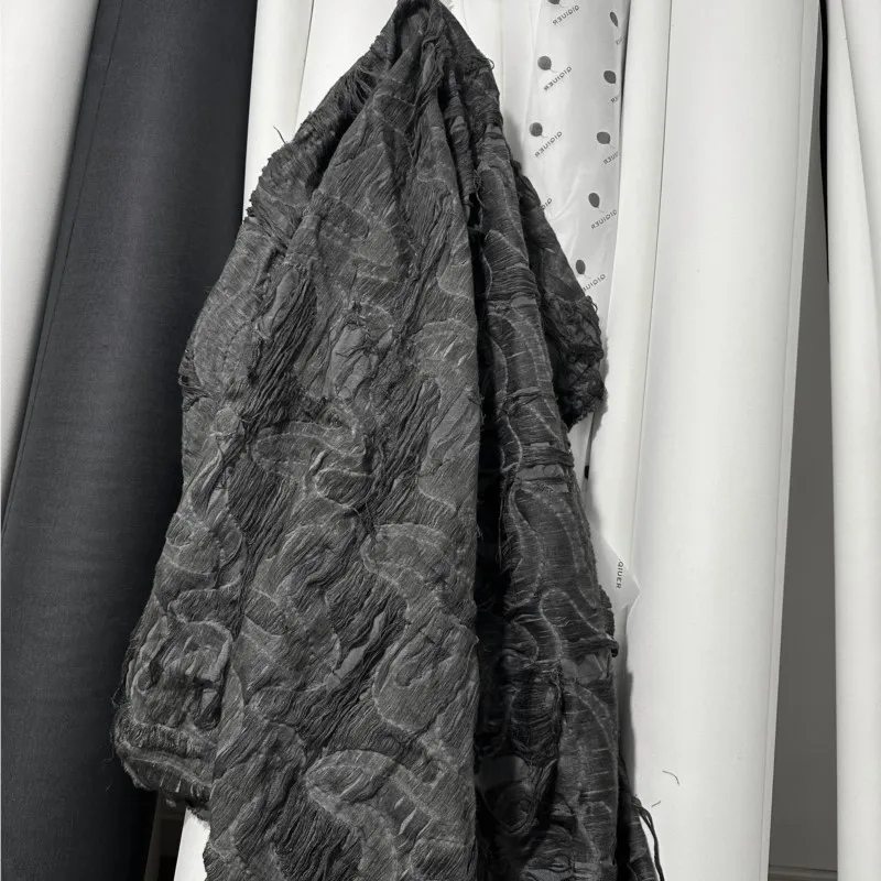 Wasteland Style Carbon Gray Jacquard Line Vintage Pattern Double-Sided Clothing Designer Fabric