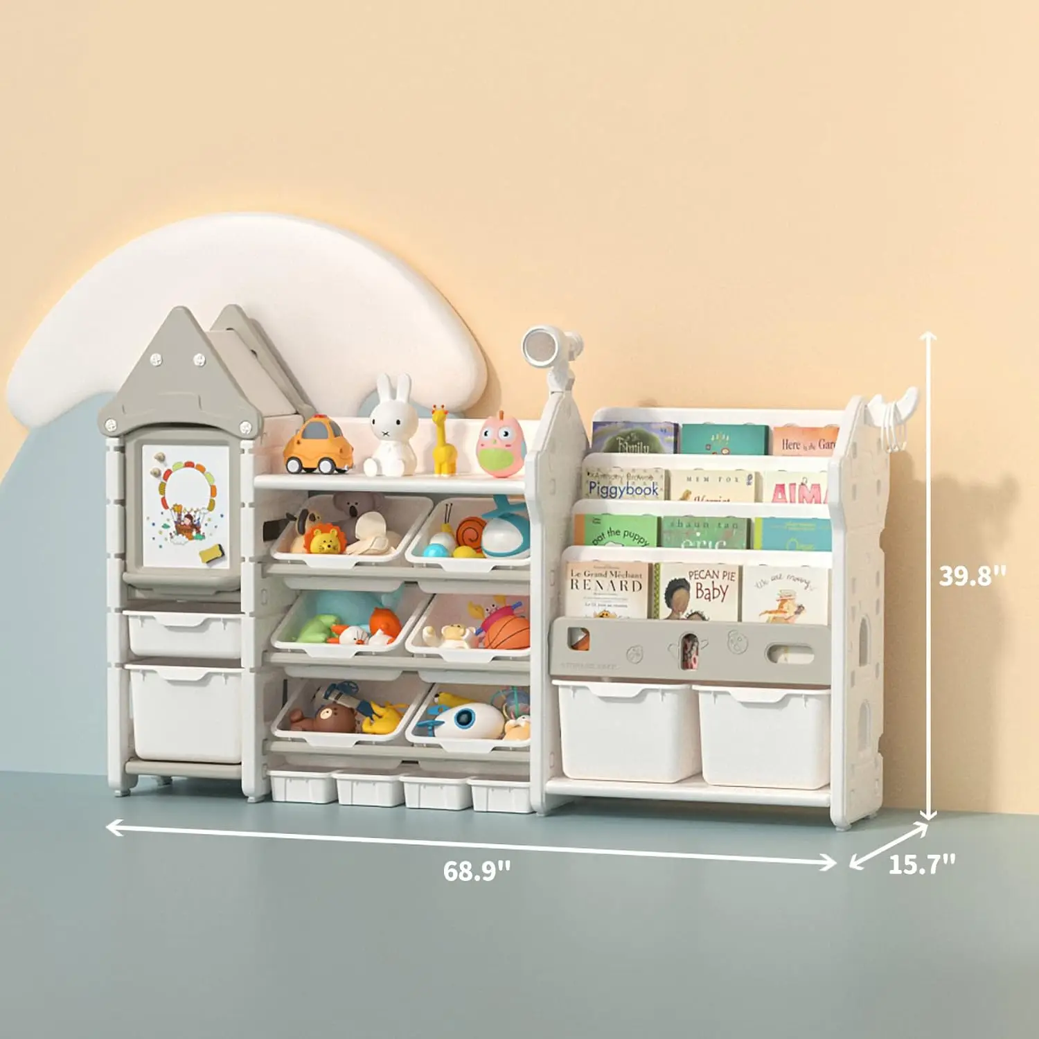 Kids Storage Organizer and Children Bookshelf-Organizer with Bookshelf, Shelf with Bins, Book