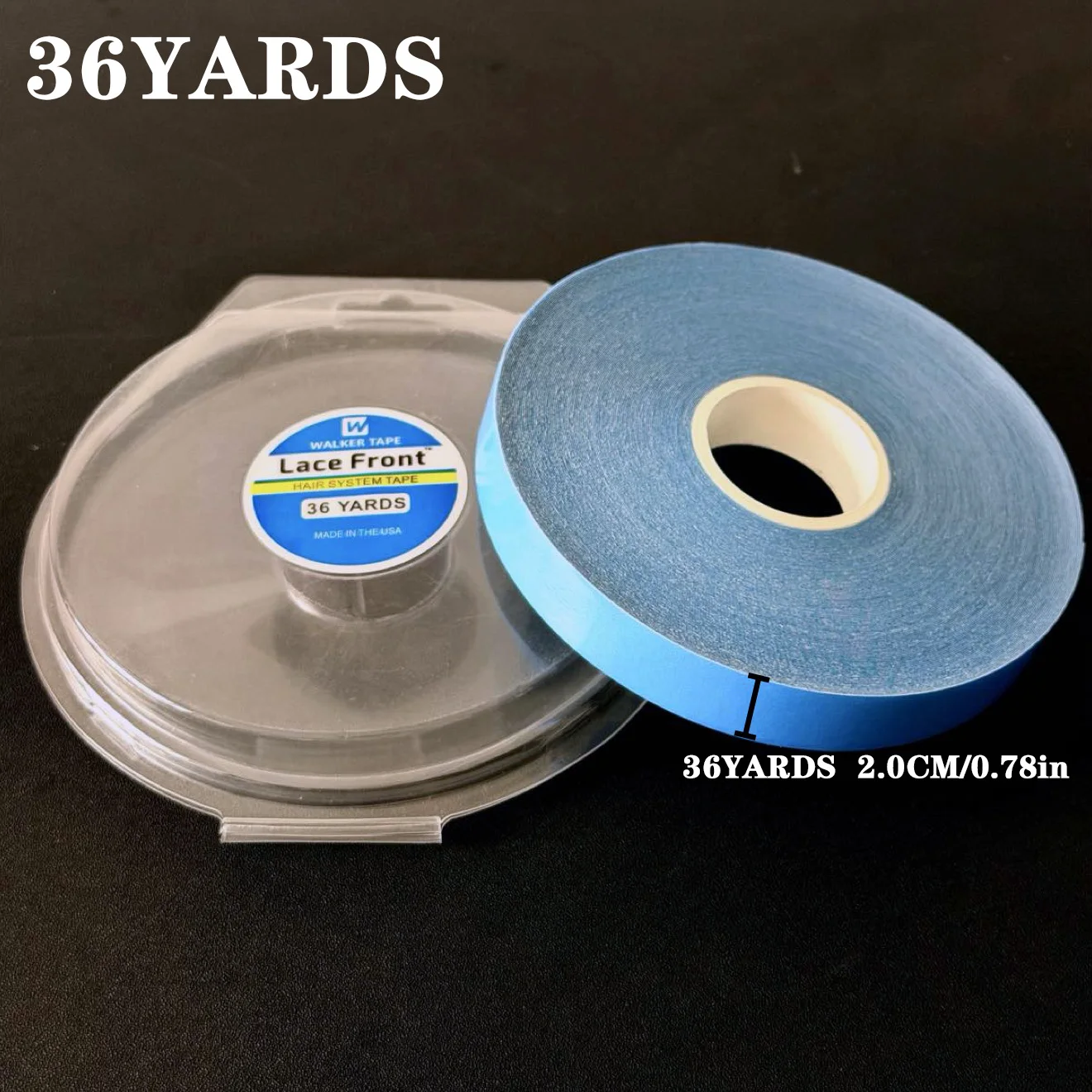 박스 포함 0.8/1.0/1.27/2/2.54cm 폭 36야드 블루 울트라 홀드 테이프 양면 테이프 레이스 프론트 테이프 헤어 테이프 가발 테이프