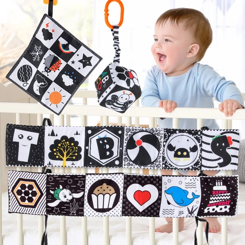 

Soft Baby Cloth Book Toys Baby 0-12 Months High Contrast Black and White Sensory Books Newborn Crib Toys Montessori Baby Book
