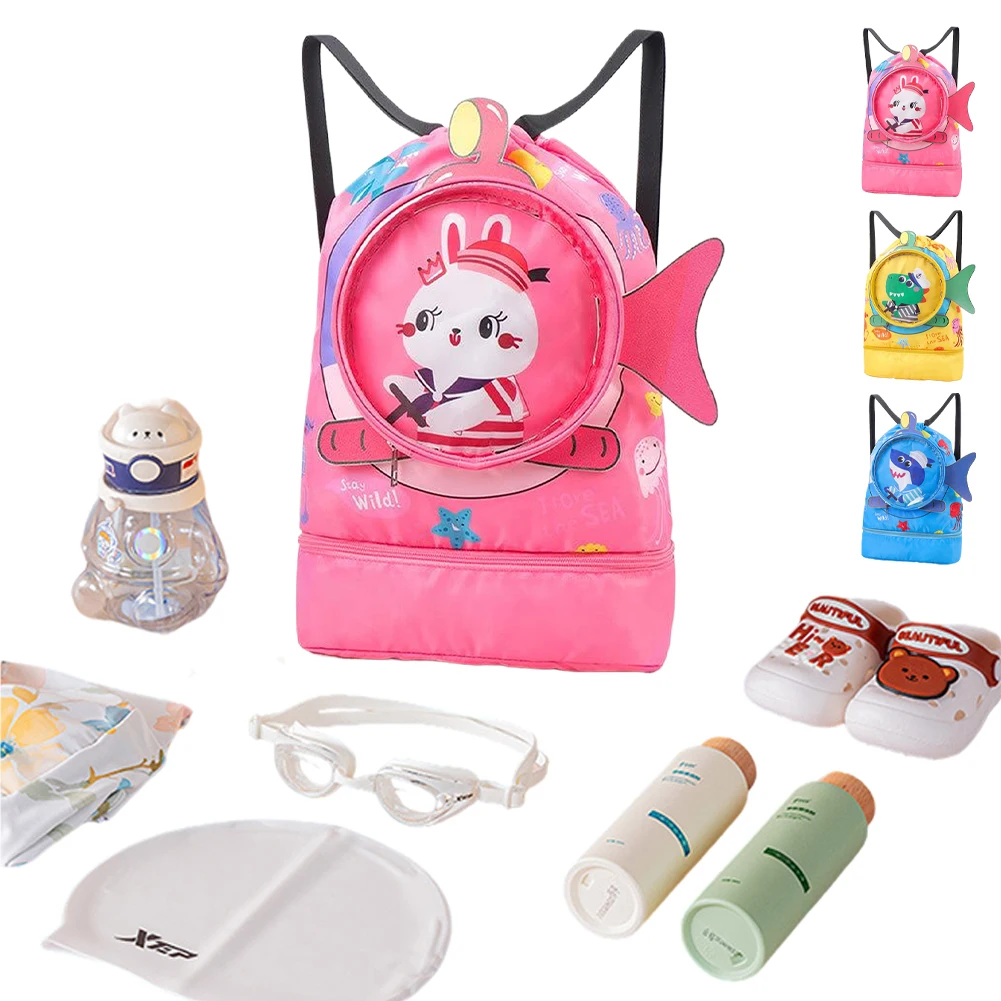 Dry Wet Separated Kids Swim Backpack Swiming Storage Bag Pool Drawstring Sport Gym Bag Travel Knapsack with Shoe Compartments