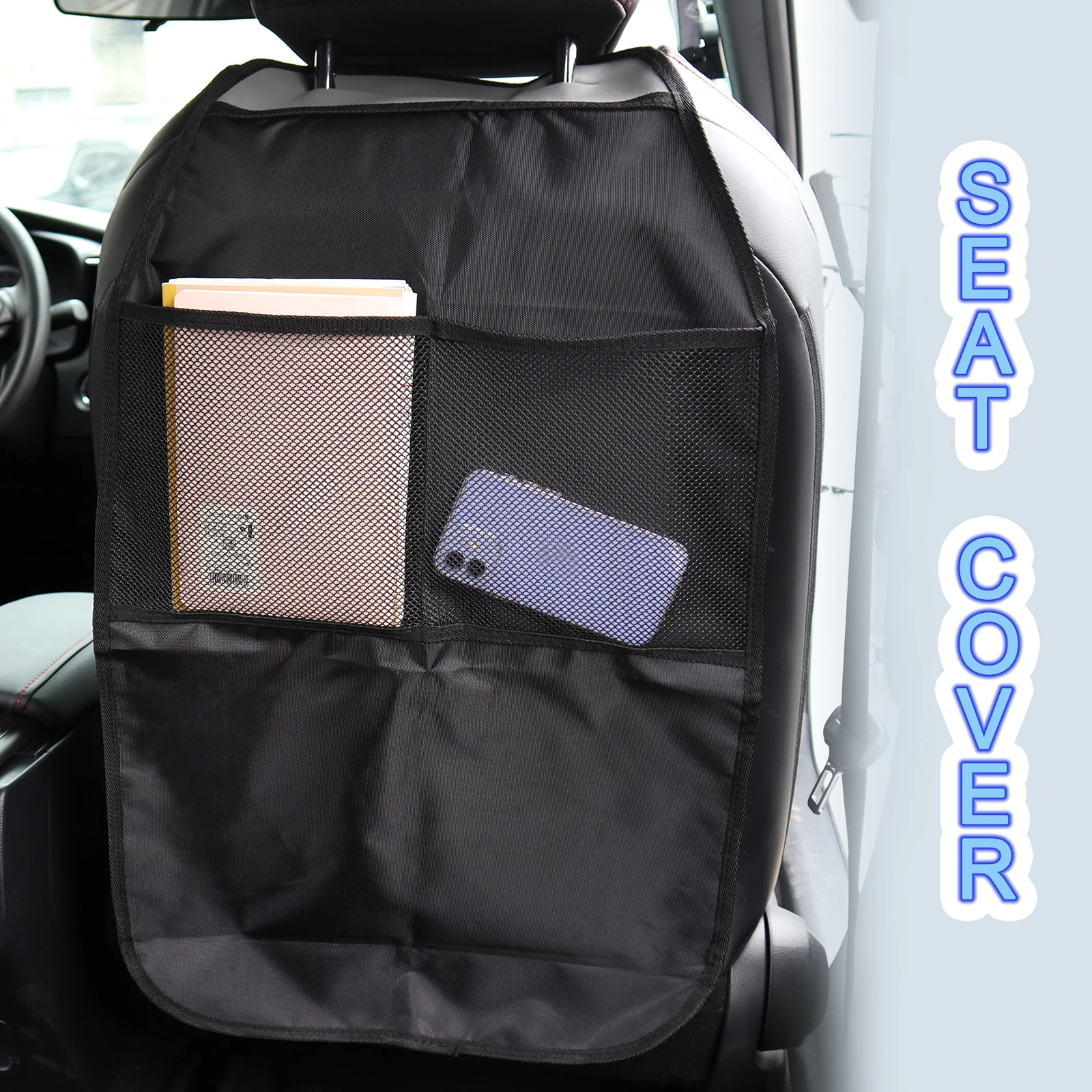 2xCar Seat Back Anti Kicking Pad Kick Mat Organizer Children Rear Seat Scuff Dirty Protection Cover for Kids Storage Accessories