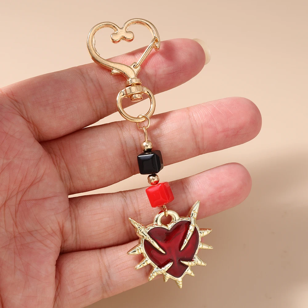 Aihua Gotischer Dornenherz-Schlüsselanhänger Steampunk Roter Herz-Schlüsselring für Damen Handtaschenanhänger DIY Schlüsselkette Ins Schmuck Geschenke