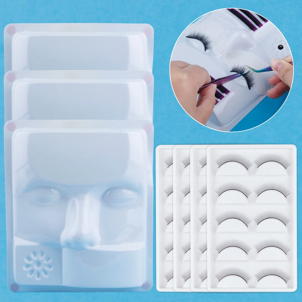 

False Eyelashes Training Set Practice Tray Glue Gasket Pallet Beginner Model Head Display Salon Grafting Eyelashes Makeup Tools