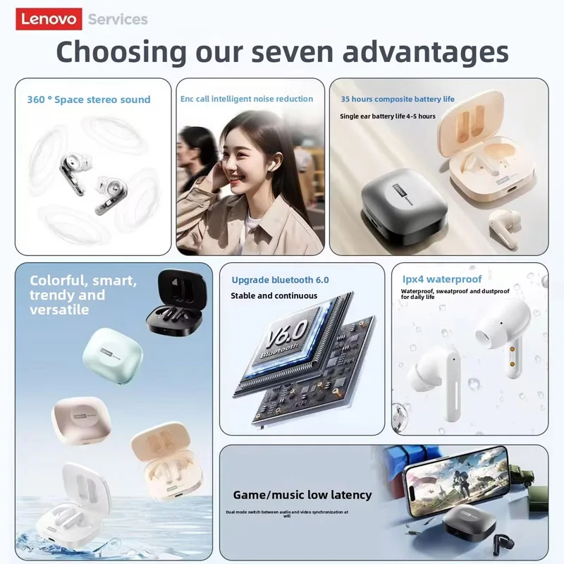 2026 Lenovo Original Le209 Wireless Earphones Tws Bluetooth 6 0 In Ear Earbuds Long Battery Life Earphones Mic Stereo Enc Noise, Alina Gadgets