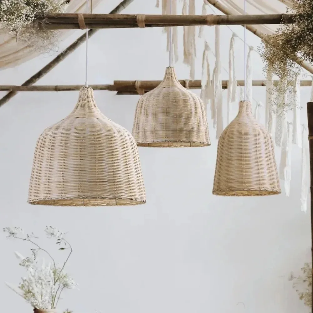 Bamboo Weaving Wicker Rattan Shade Pendant Light Lamps Handmade Lampshade Home Decoration Rattan Pendant Light