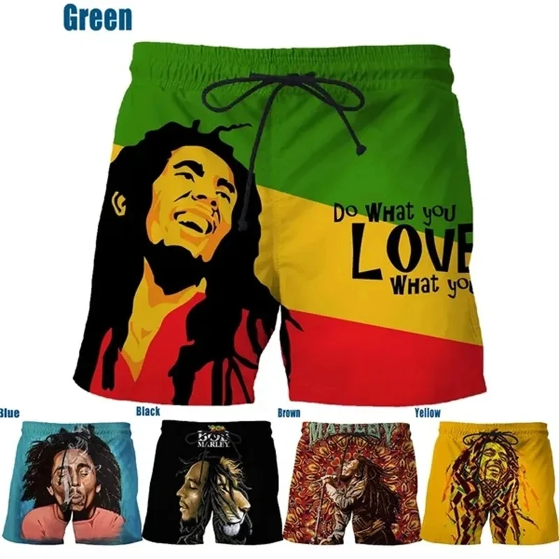 Rock Singer Bob Marley Reggae Rasta Pattern Board Shorts 3D Printing Men's Outdoor Leisure Sports Gym Shorts Men Swimming Trunks 2
