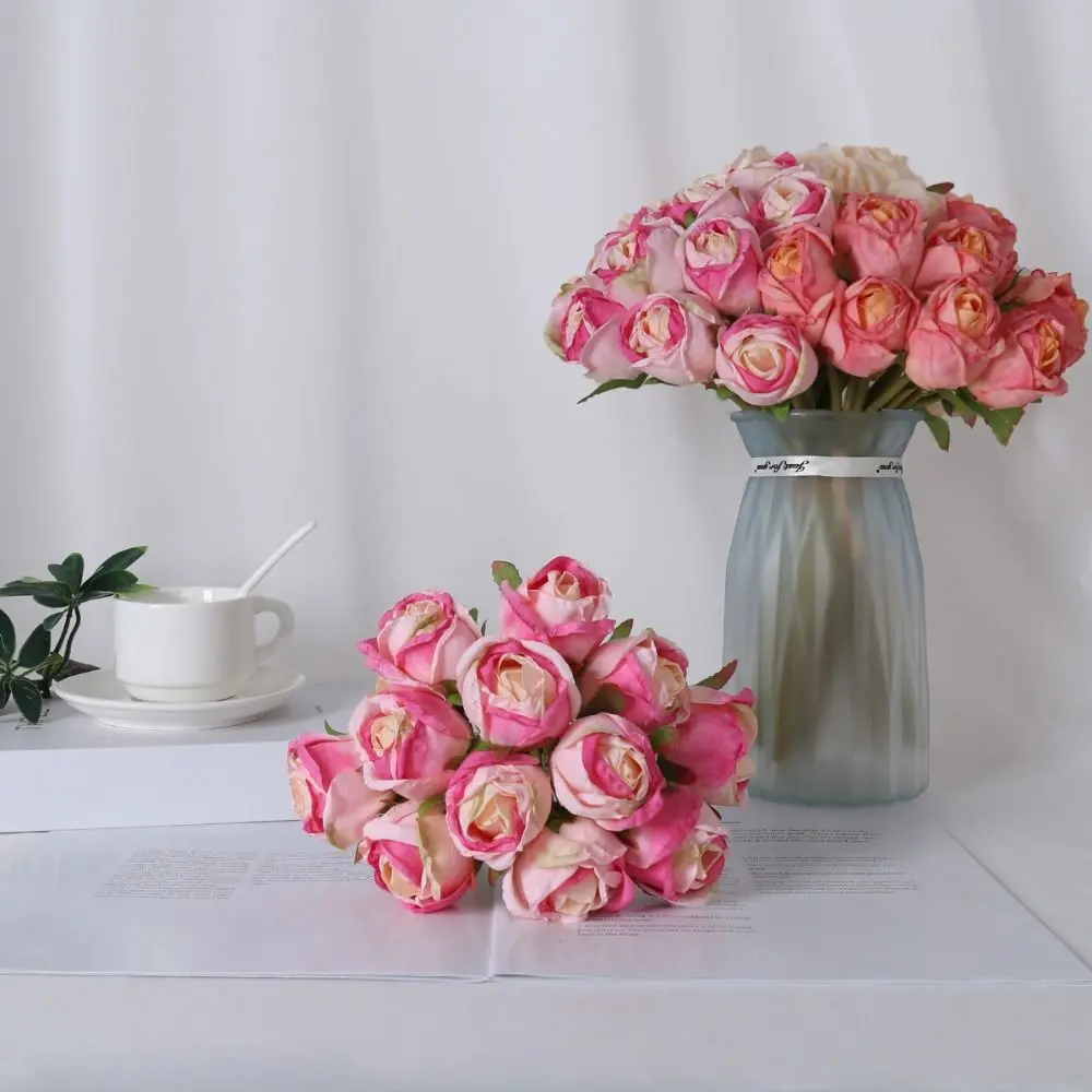 12 Head Artificial Flower Bouquet Handmade Romantic Simulated Rose Bouquet Lifelike Colorful Fake Flowers Wedding Decoration