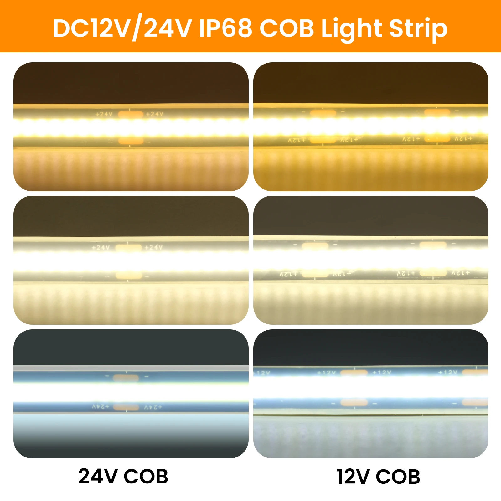 12V 24V COB LED Strip Light DC 320LEDs/M High Density Flexible IP68 Waterproof Outdoor COB S055e2287f24946beaf4cd4058e319079j